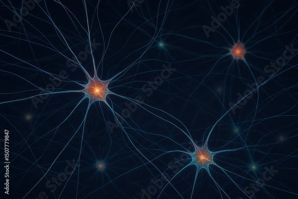 Obraz Advanced Neural Network Visualization with Interconnected Neuron Cells and Synapse Activity in Digital Brain Mapping Concept