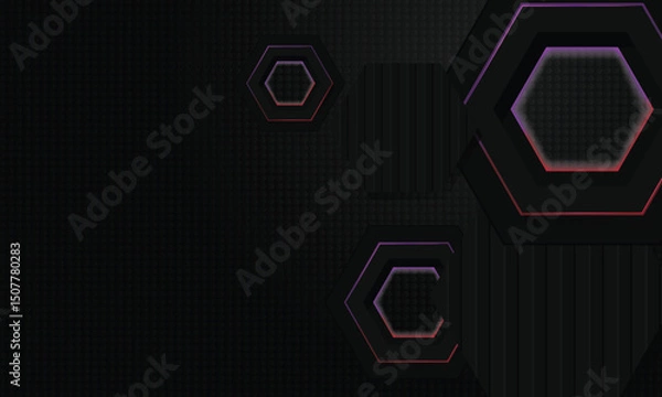Obraz Black hexagon layer background with colorful shining light effect design