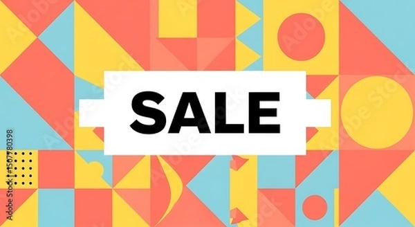 Fototapeta Sale Promotion Featuring Vibrant Geometric Shapes in Retro Style, Evoking Optimism and Savings for Retail Campaigns with Dynamic Design Elements