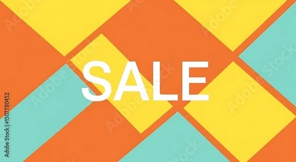 Fototapeta Modern Summer Sale Announcement: Geometric Pattern with Yellow, Teal & Orange Shapes Promotes Shopping Deals in a Stylish and Eye-Catching Layout for Retail Promotion Campaigns