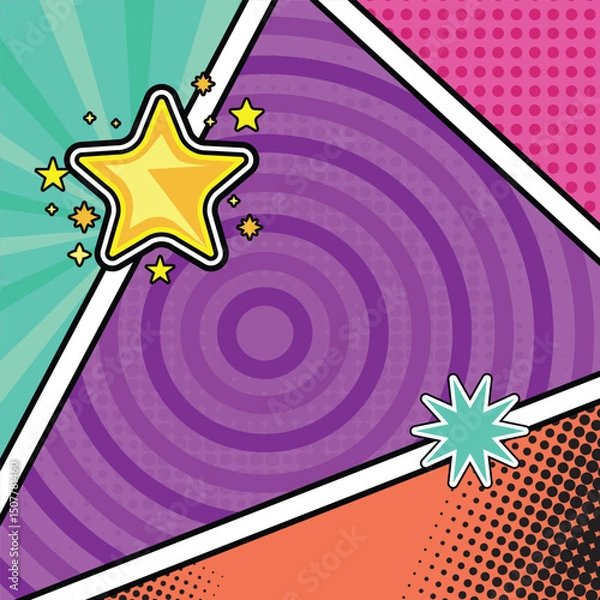 Obraz Colorful square comic book page background template pop art design