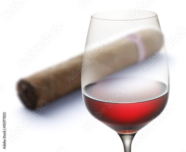 Fototapeta Weinglas mit Zigarre