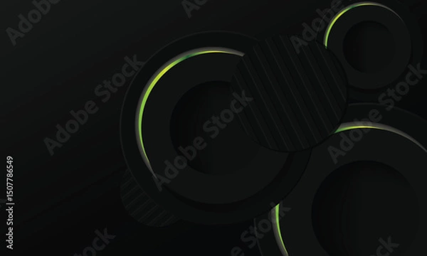 Obraz Abstract black circle dimensional background with green neon light design