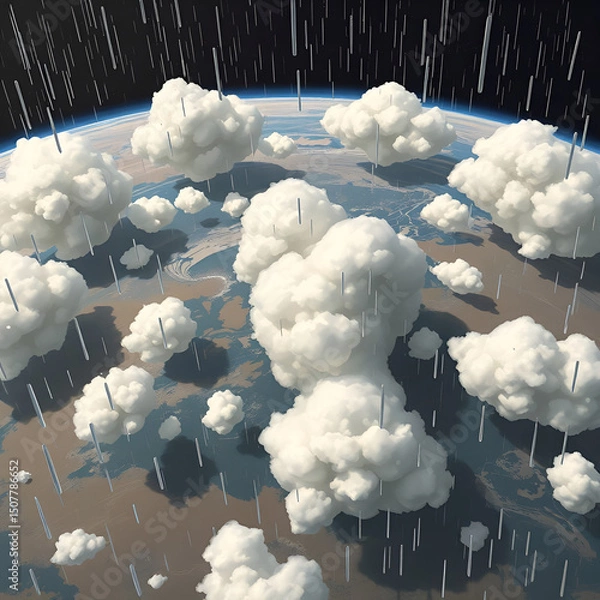 Obraz Stylized Earth Rainfall from Space Illustration