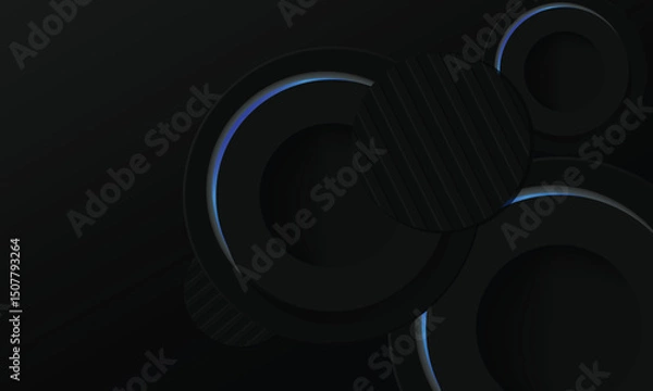 Obraz Abstract black circle dimensional background with blue neon light design