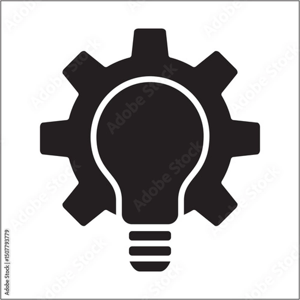 Fototapeta Light bulb with gear cogwheel icon. con symbol of idea, inspiration, creativity, solution, engineering. Vector illustration.