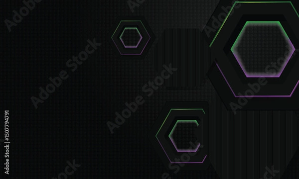 Obraz Black hexagon layer background with colorful shining light effect graphic