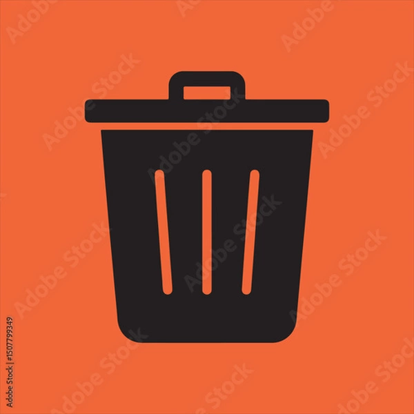 Obraz Simple black trash can icon on orange background