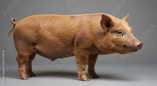 Fototapeta Cute Ginger Pig Standing on Isolated Background Showing Farm Animal Concept or Symbolizing The Spirit of Rural Livestock With Meat Production and Agriculture