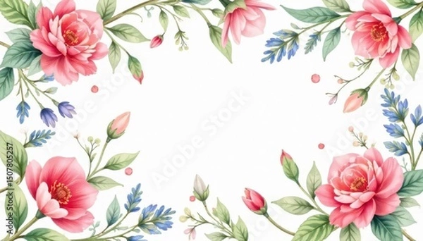 Fototapeta Delicate watercolor floral pattern, perfect for spring events , nature, flyer, pattern