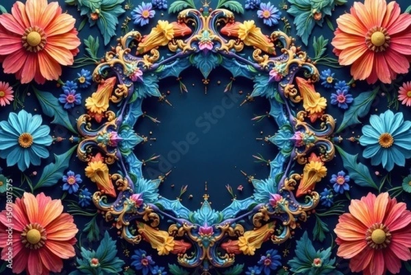 Fototapeta Intricate floral design forms a continuous loop , background, swirls
