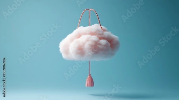 Fototapeta Pink Cloud Handbag Floating on Blue Background  Surreal Fashion Concept.