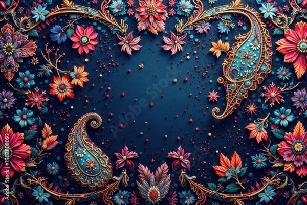 Fototapeta Intricate paisley pattern in rich jewel tones, repeat, elegant, texture