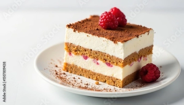 Fototapeta Classic tiramisu, layers visible, white background, texture, tiramisu, restaurant
