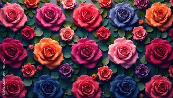 Fototapeta Intricate, repeating rose pattern in vibrant hues , nature, pattern, design