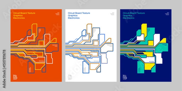 Obraz circuit board inspired abstract graphic posters with layered vector lines electronic schematic aesthetics colorful visual tech design futuristic digital cover graphics connection artwork brochure