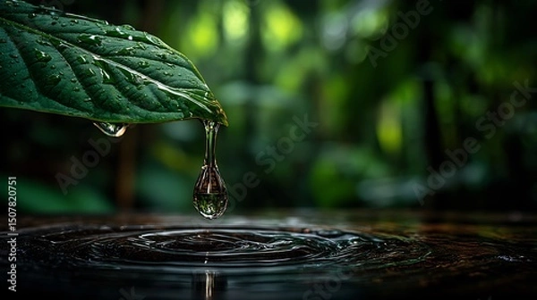 Obraz Water Drop Falling Leaf Nature Ecology.