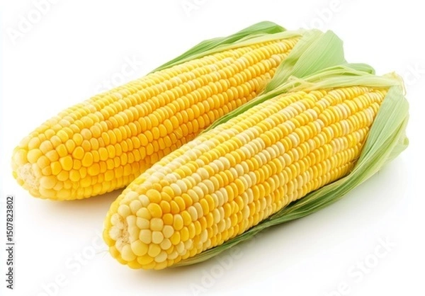 Obraz Fresh corn cob white background