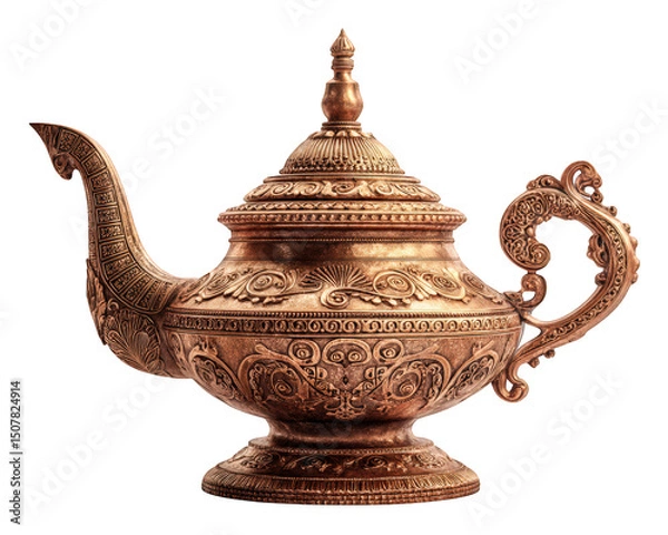 Fototapeta Beautifully crafted teapot featuring intricate designs and polished finish, showcasing its elegant spout and ornate handle. This stunning piece is perfect for collectors and adds charm to any