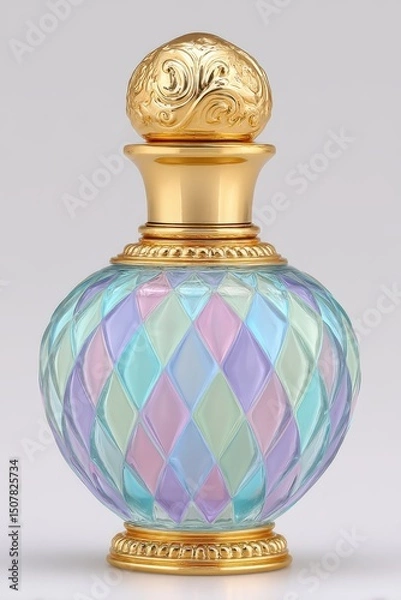 Obraz Pastel Diamond Pattern Perfume Bottle with Gold Cap