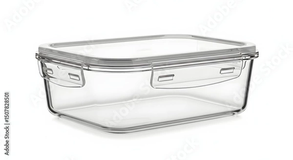 Obraz A glass food storage container with a secure lid, empty and clean, on a pure white background