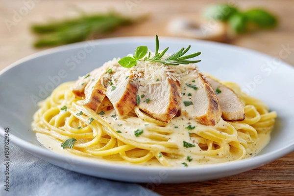 Obraz Chicken Fettuccine Alfredo created with Generative AI Technology, ai, generative