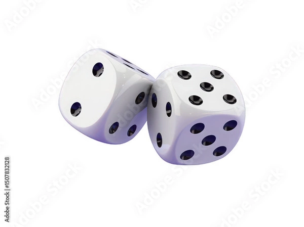 Obraz Two white six-sided dice displaying random numbers in bright lighting.