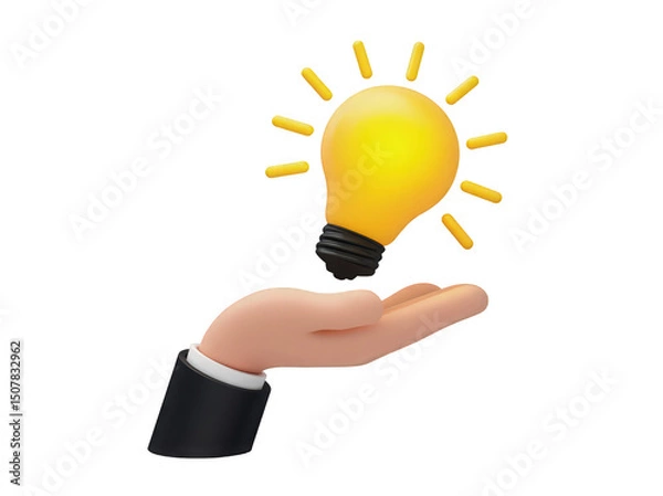 Obraz A cartoon hand holding a glowing light bulb, symbolizing ideas and creativity.