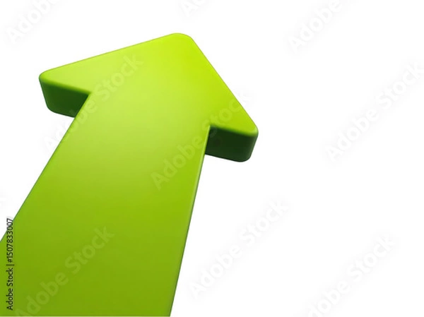 Obraz A bold green upward arrow against a clean white background, symbolizing growth.