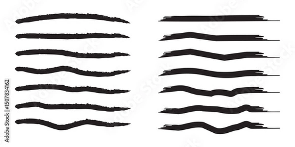 Fototapeta Set of black paint, ink brush strokes, brushes, lines. Straight line vector brush strokes. Vector abstract paint ink stroke lines or underlines on white background.