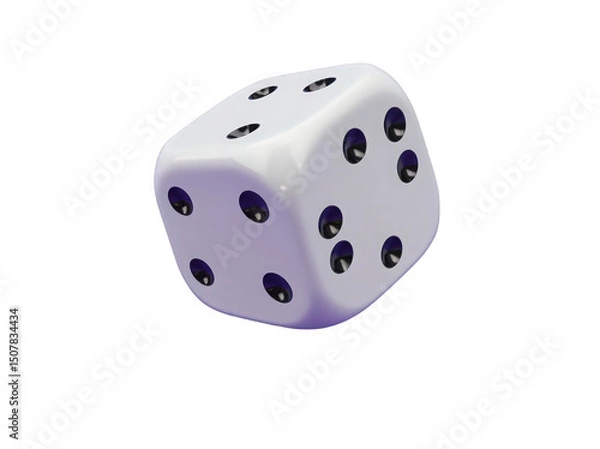 Obraz A glossy white die with black dots showcasing the number six.