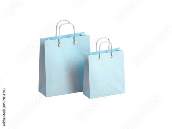 Obraz Two light blue shopping bags, one large and one small, with elegant handles.