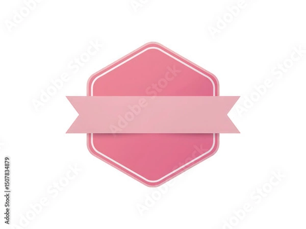 Obraz Stylish pink hexagonal badge with a blank ribbon on a clean background.