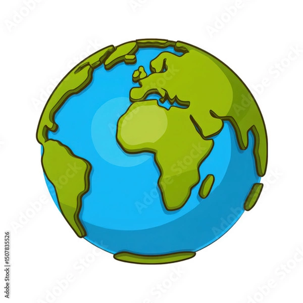 Obraz Colorful cartoon globe illustration depicting Earth with blue oceans and green continents.