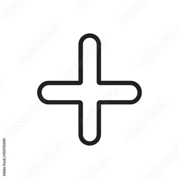 Fototapeta Single black plus sign with rounded edges on white looks minimalist and simple