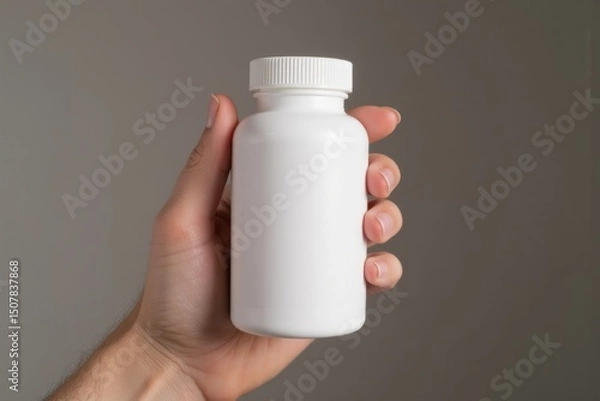 Obraz Blank white bottle held in hand.