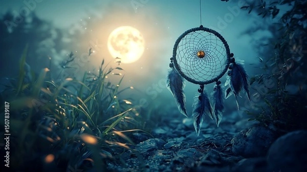 Fototapeta Dream catcher under full moon