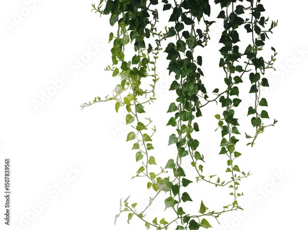 Obraz Graceful green ivy vines cascading against a bright white background.