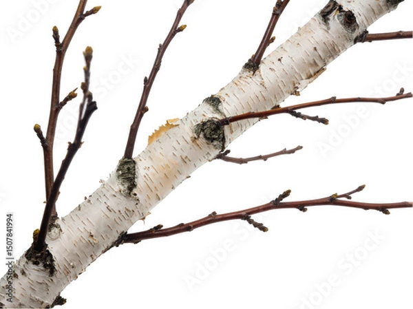 Obraz Close-up of a birch tree branch with distinctive white bark and buds.