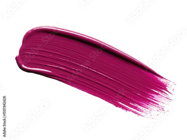 Obraz A vibrant, glossy brush stroke of magenta paint against a white background.