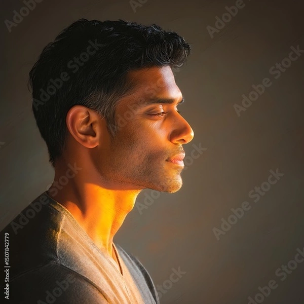 Obraz Portrait of man under soft pastel photography lighting