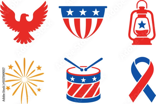 Obraz Patriotic USA Vector Icons Set