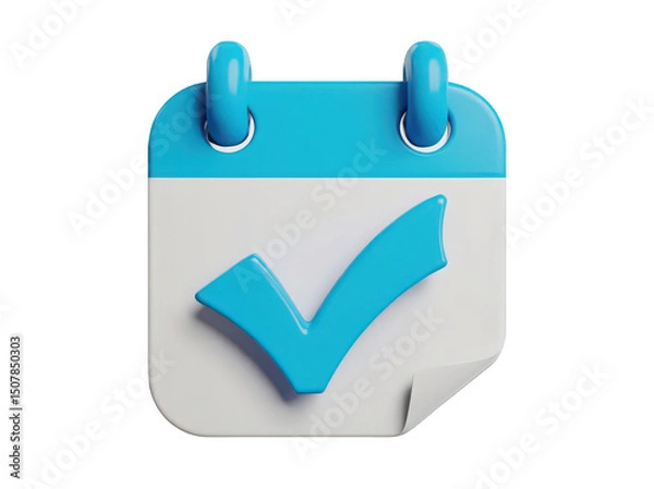 Obraz Illustration of a blue calendar with a checkmark symbol, representing task completion.