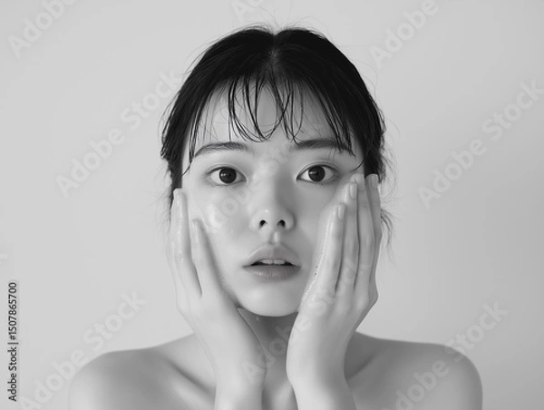 Obraz 洗顔した後の女性の表情