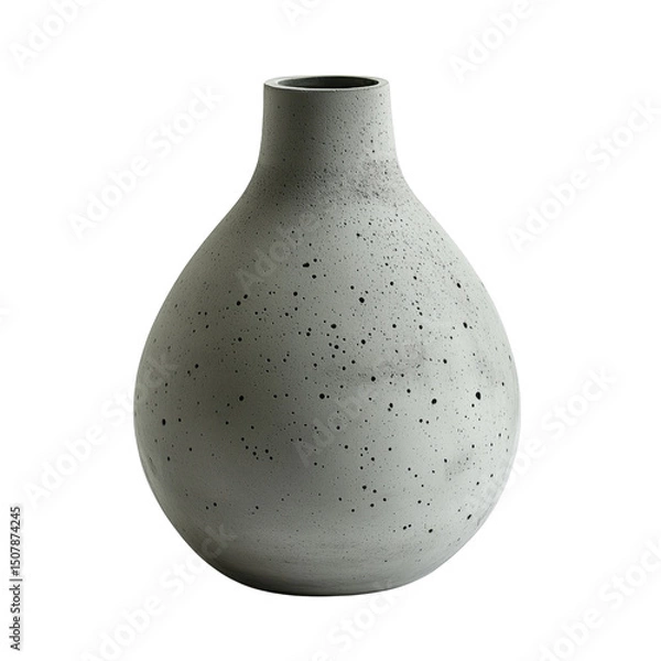 Fototapeta Vase made of concrete. Gray bulbous vase. Isolated object with transparent background. Interior decoration, blank empty concrete vase mockup
