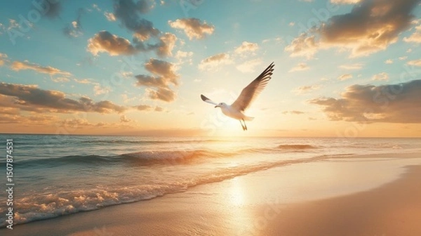 Fototapeta Sunset Beach Bird Flight