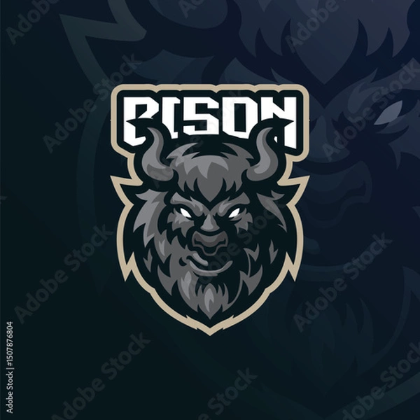 Obraz Bison mascot logo with modern illustration concept style for badge, emblem and t shirt printing. Bison head illustration.