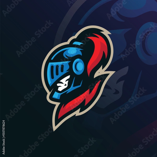 Obraz Knight mascot logo with modern illustration concept style for badge, emblem and t shirt printing. Knight head illustration for sport team.