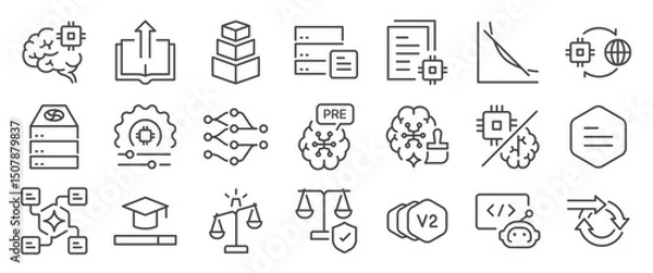 Fototapeta LLM training icon set. It includes prompt, code, ai, engineering, generated and more icons. Editable Vector Stroke.
