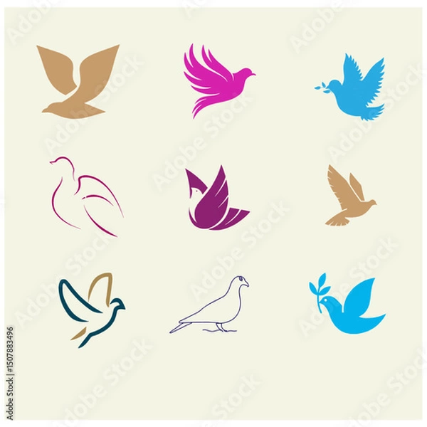 Fototapeta Dove editable logo vector set1